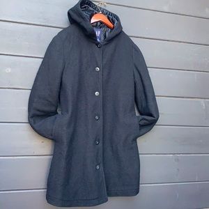 Gap Women Hooded Black Long Coat Size M